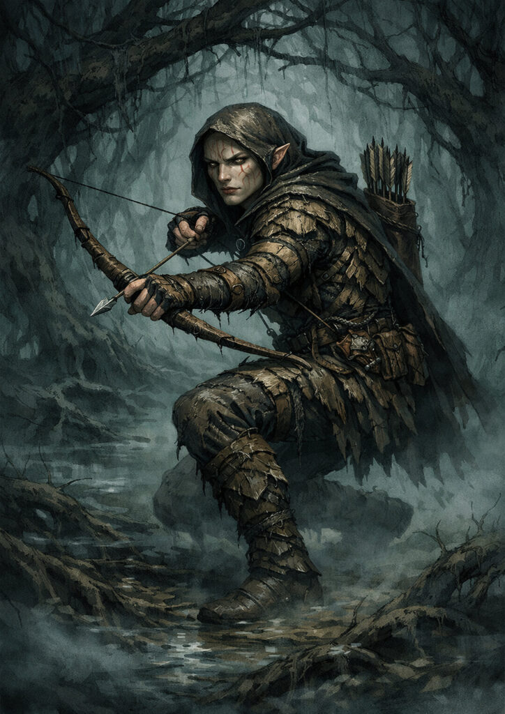 Cinematic warhammer inspired wood elves illustration