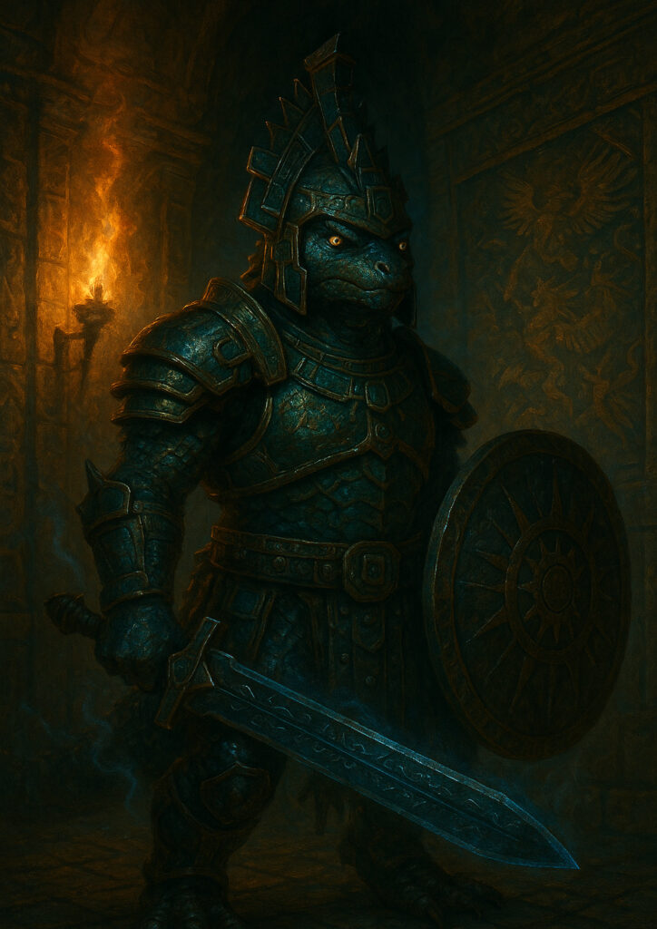 Cinematic warhammer inspired lizardmen illustration