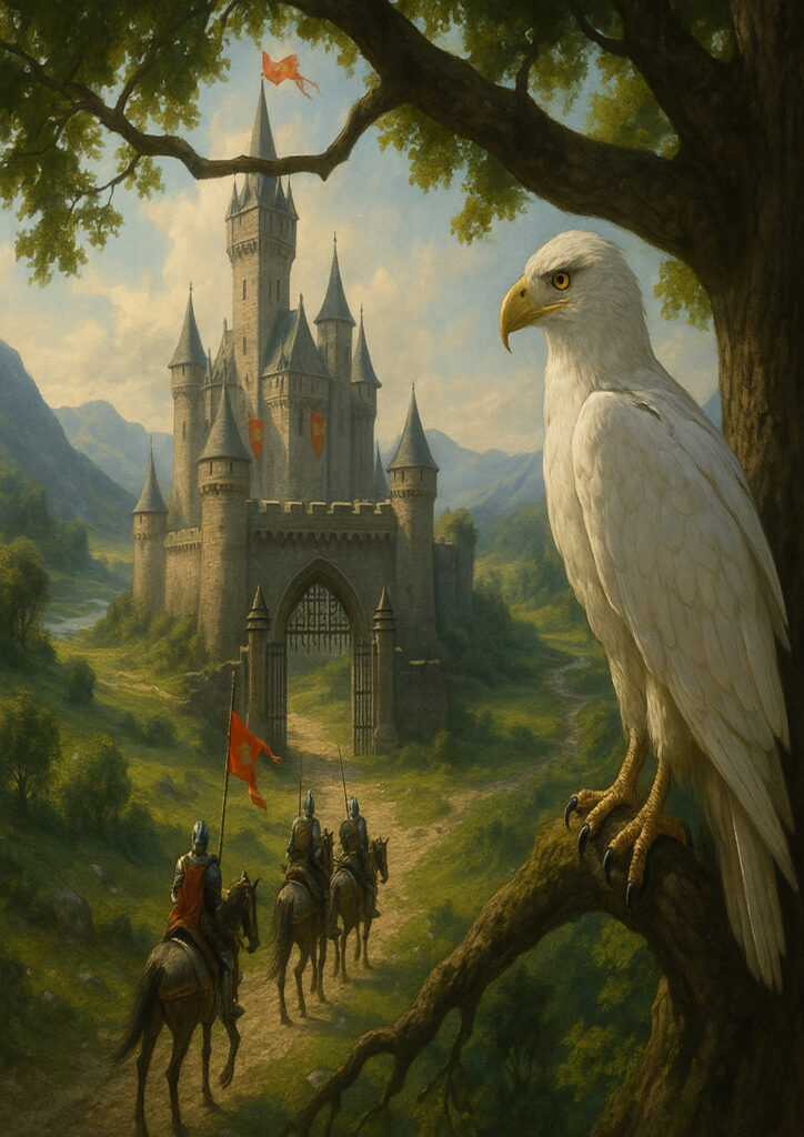 Fantasy castle towering over landscape, epic medieval fortress illustration, detailed stone architecture, fantasy castle wall art Epic fantasy castle on rocky hill, medieval stronghold with towers and walls, cinematic fantasy artwork, high resolution print