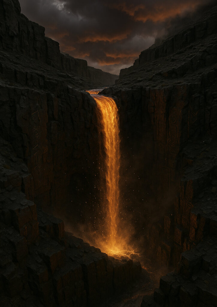 photorealistic waterfall scenery with rocky cliffs