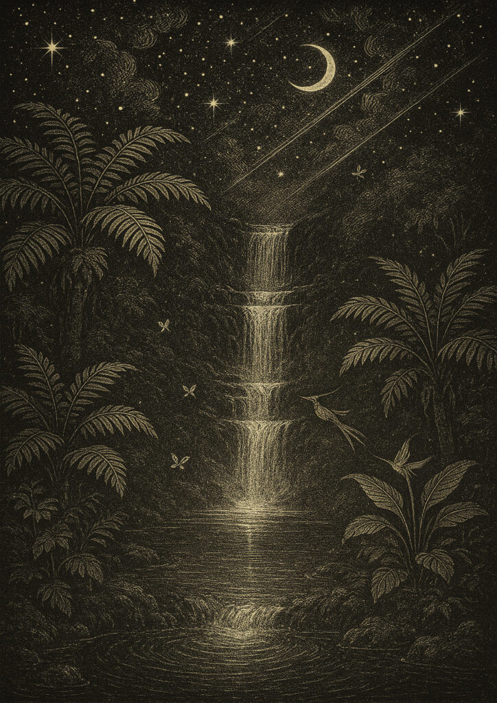 ink waterfall artwork showing cascading streams