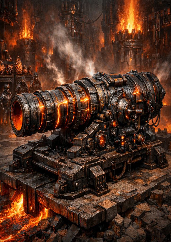 Cinematic warhammer inspired chaos dwarfs illustration