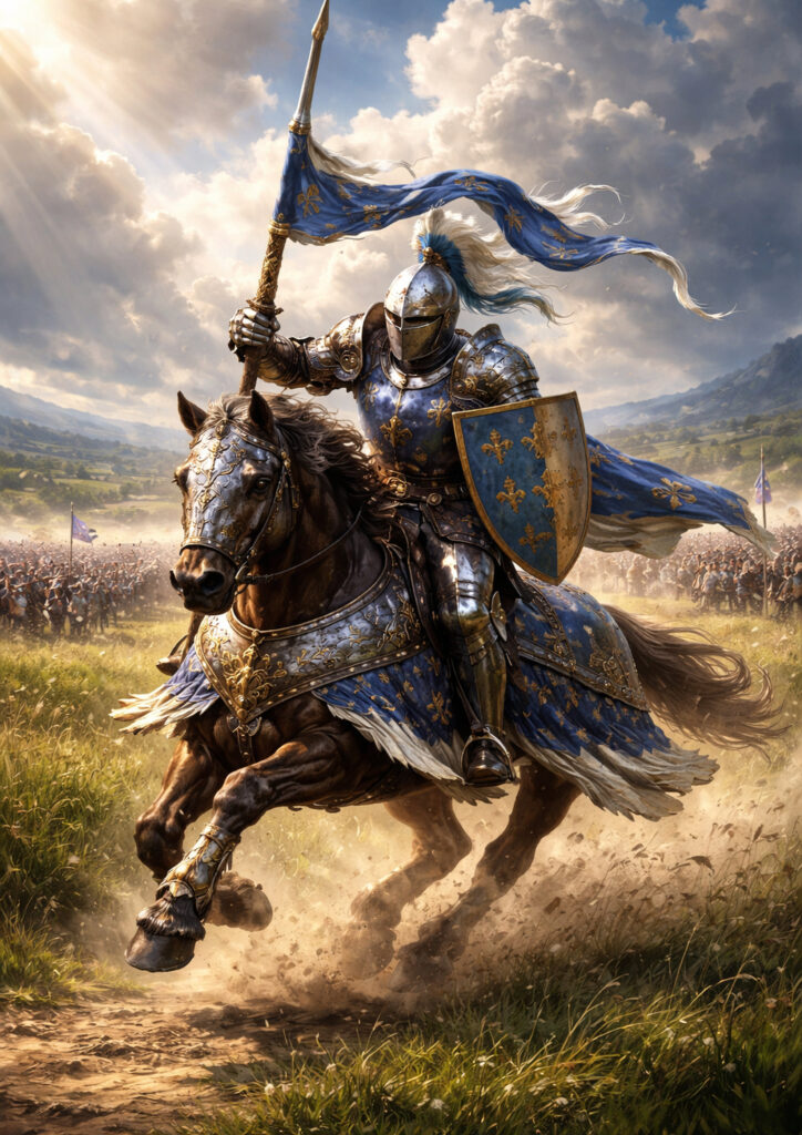 Heavily armored knights with warhammer influence