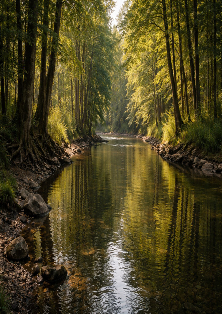 forest landscape artwork with misty forest environment