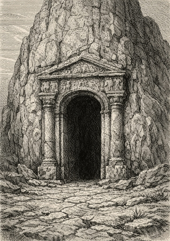 ruins landscape sketch artwork with old ruins