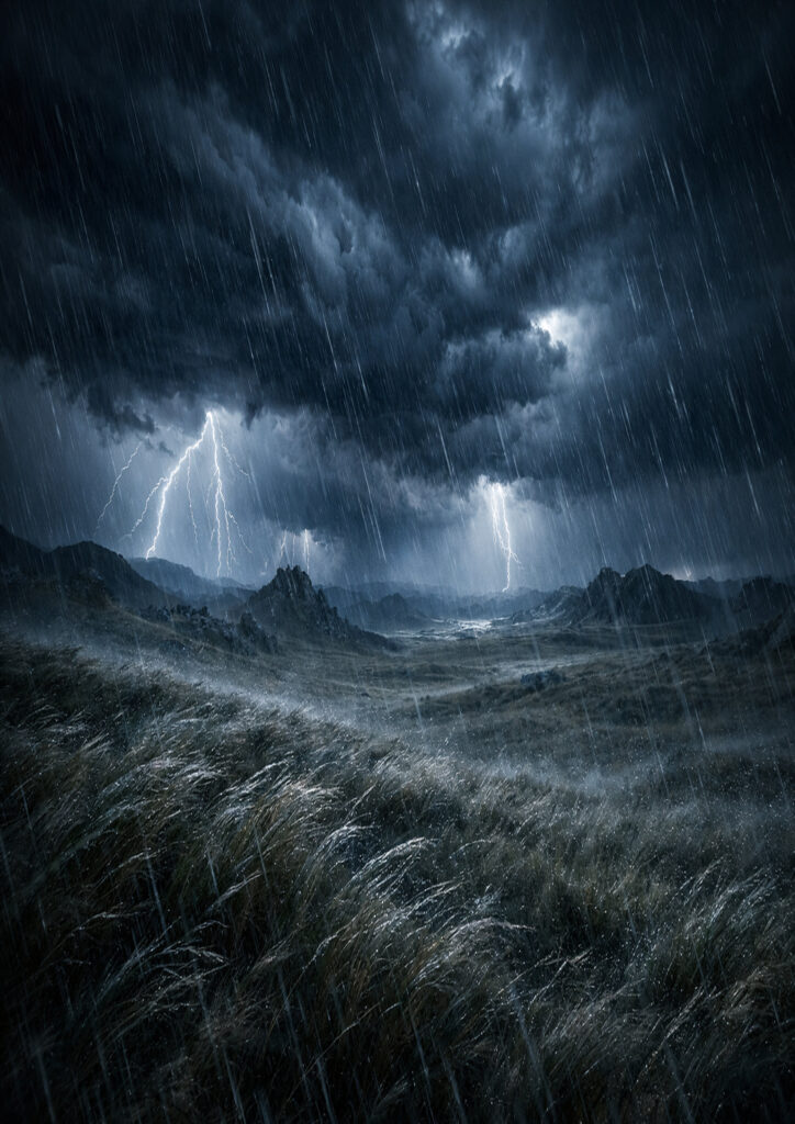 storm landscape scene with powerful atmospheric weather