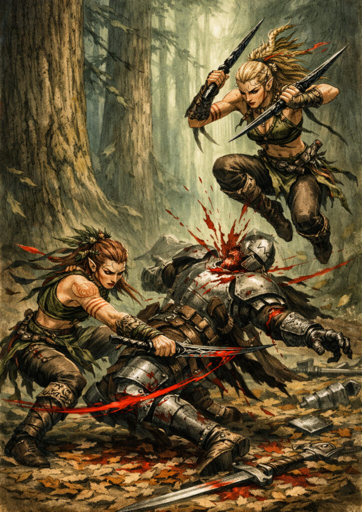 Cinematic warhammer inspired wood elves illustration