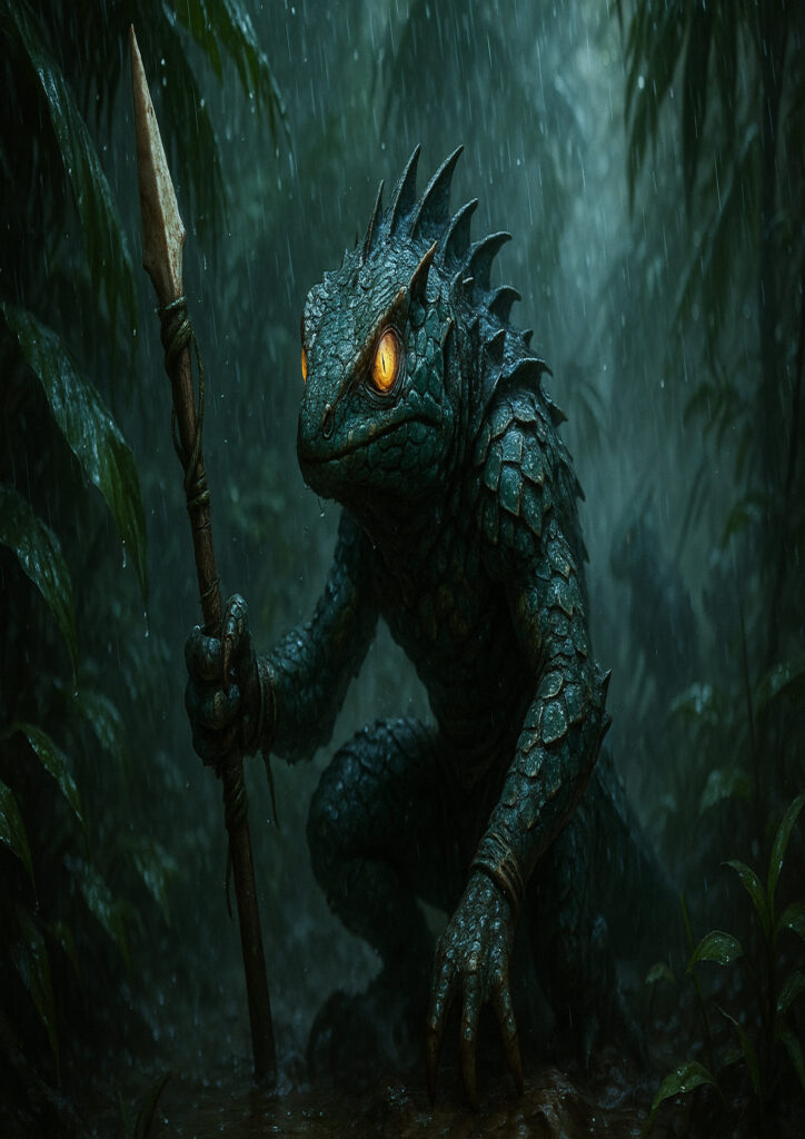 Cinematic warhammer inspired lizardmen illustration