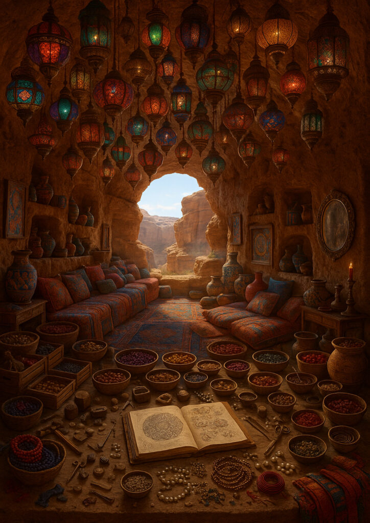 cozy fantasy interior inspired by world cultures