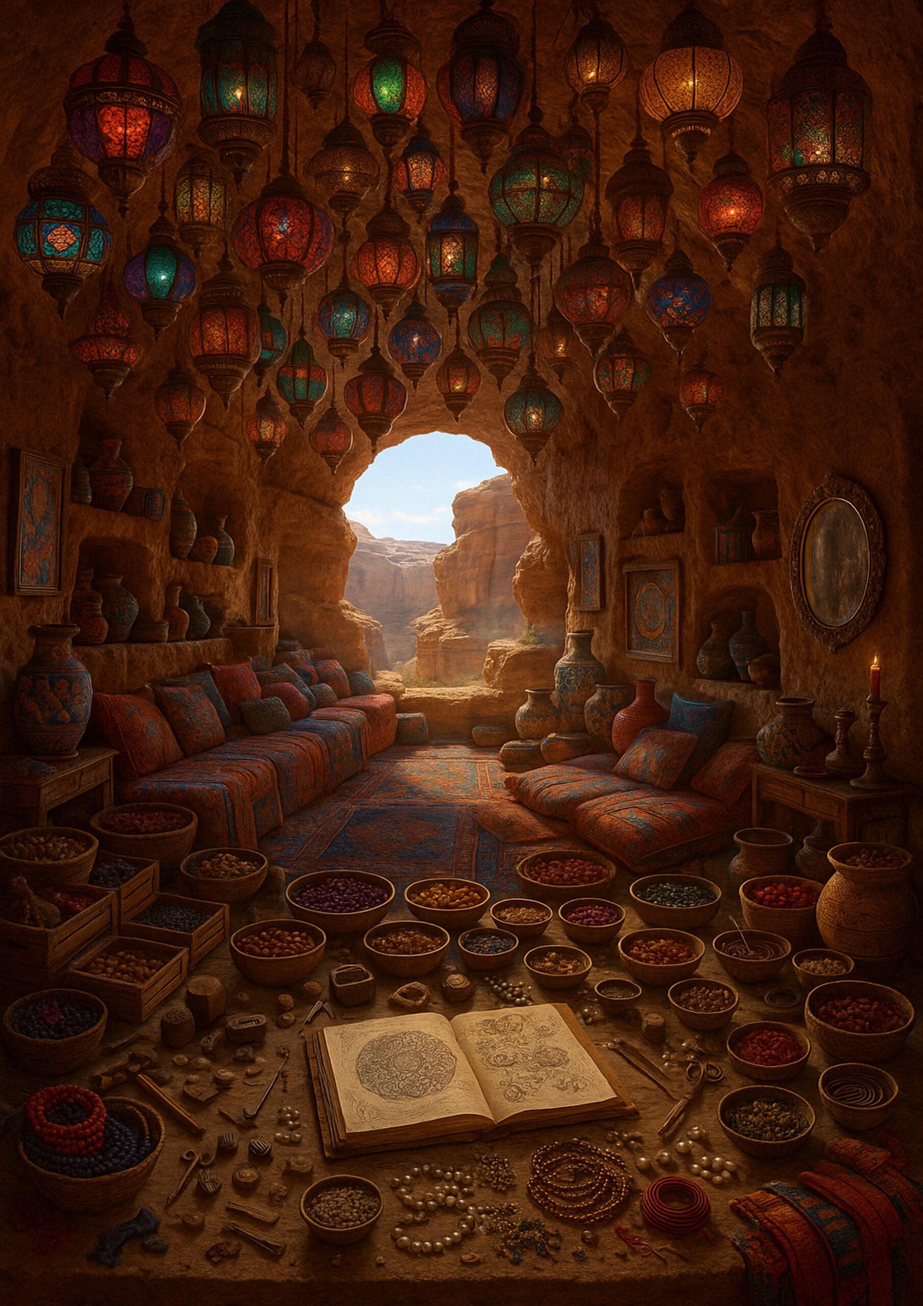cozy fantasy interior inspired by world cultures