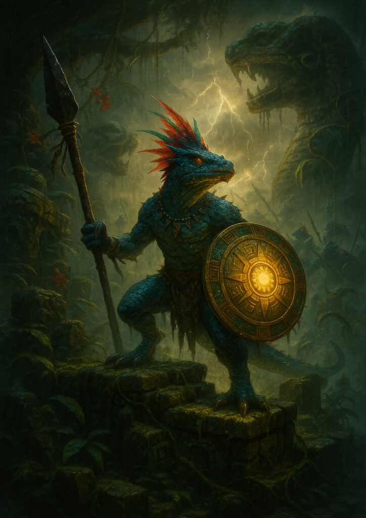 Cinematic warhammer inspired lizardmen illustration