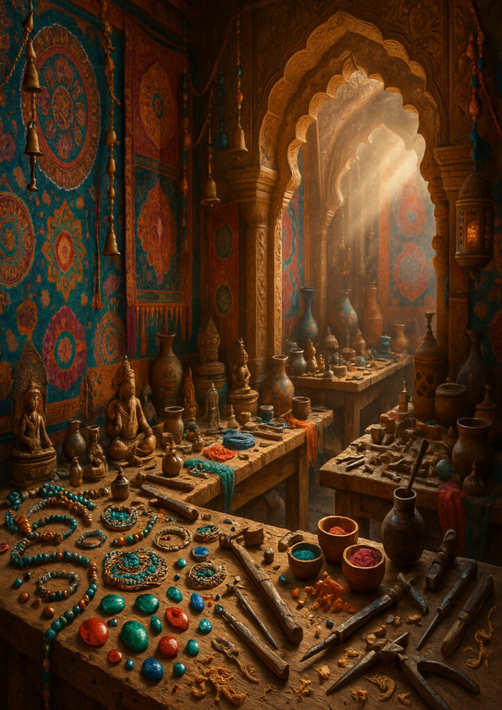 cozy fantasy interior inspired by world cultures