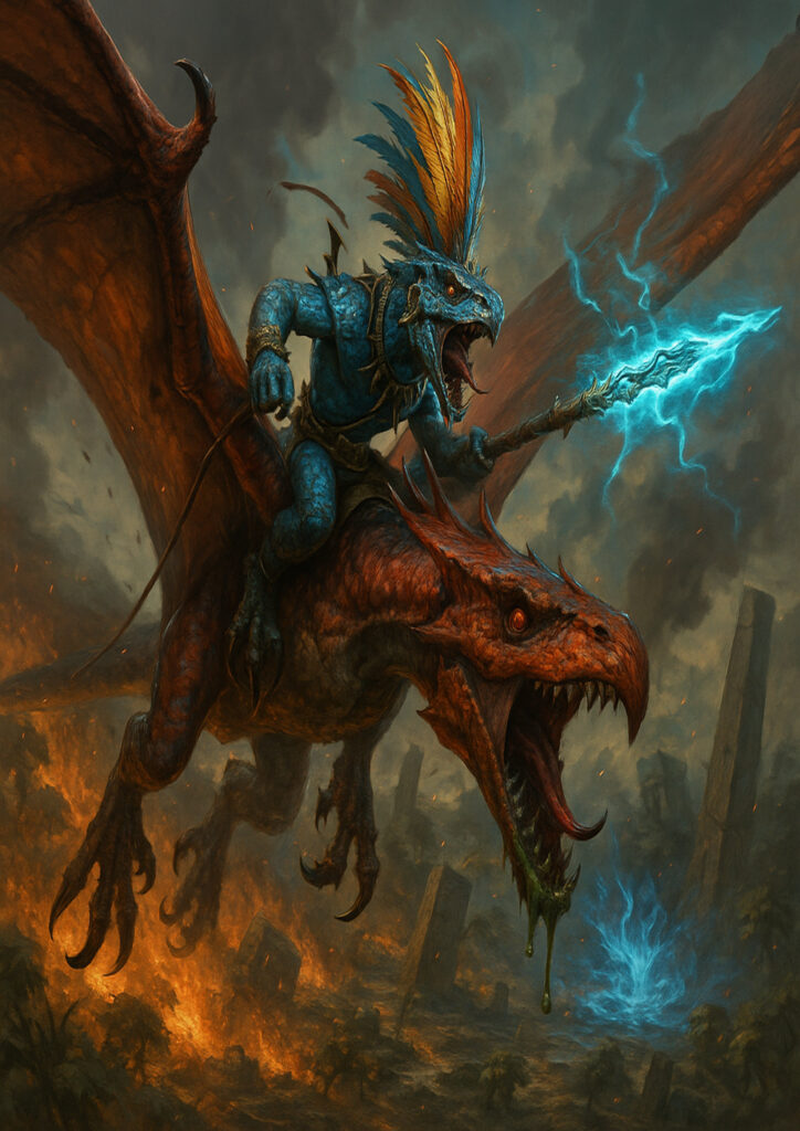 Cinematic warhammer inspired lizardmen illustration