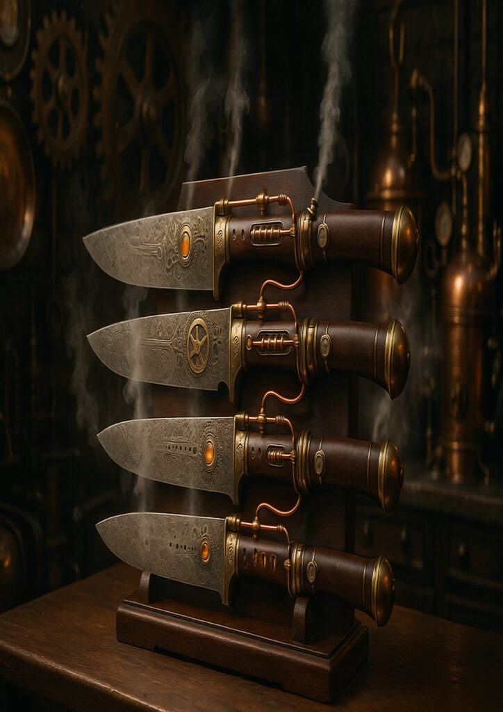 Steampunk reinterpretation of a simple object transformed into a complex mechanical artifact.