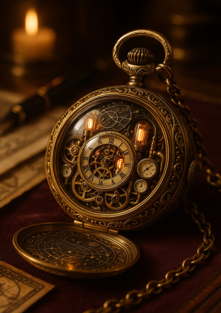 Illustration of a steampunk-inspired everyday item blending mechanical design with industrial aesthetics.