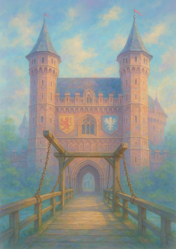 Fantasy castle towering over landscape, epic medieval fortress illustration, detailed stone architecture, fantasy castle wall art Epic fantasy castle on rocky hill, medieval stronghold with towers and walls, cinematic fantasy artwork, high resolution print