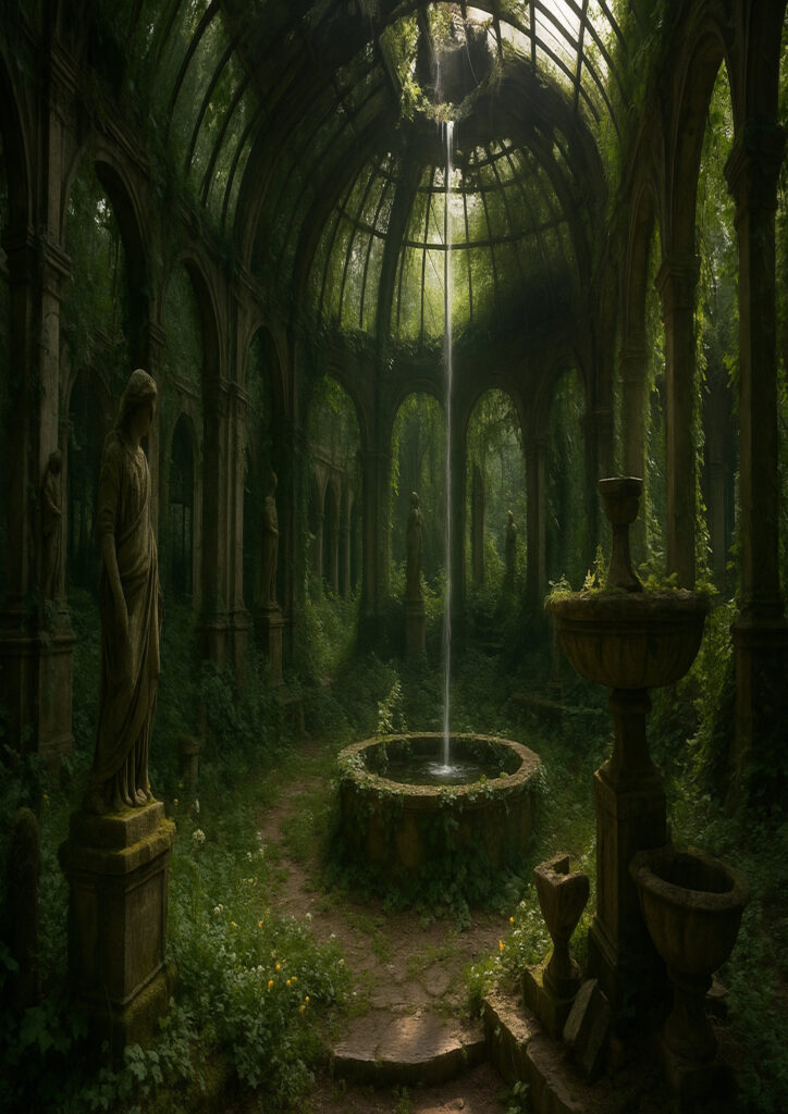 photorealistic waterfall scenery with rocky cliffs