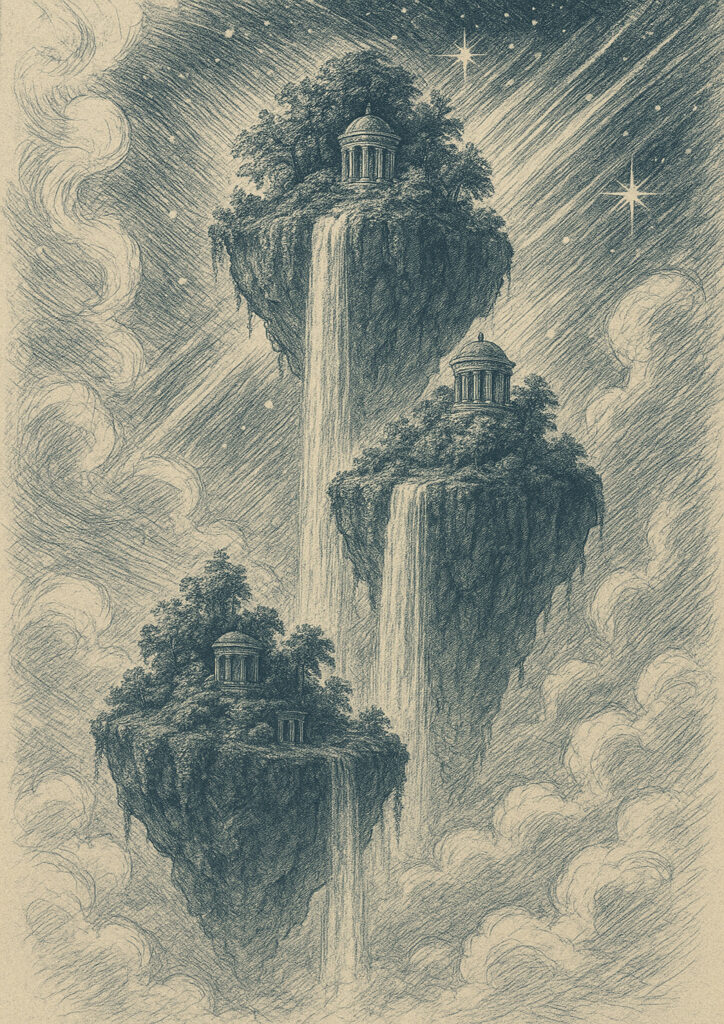 ink waterfall artwork showing cascading streams