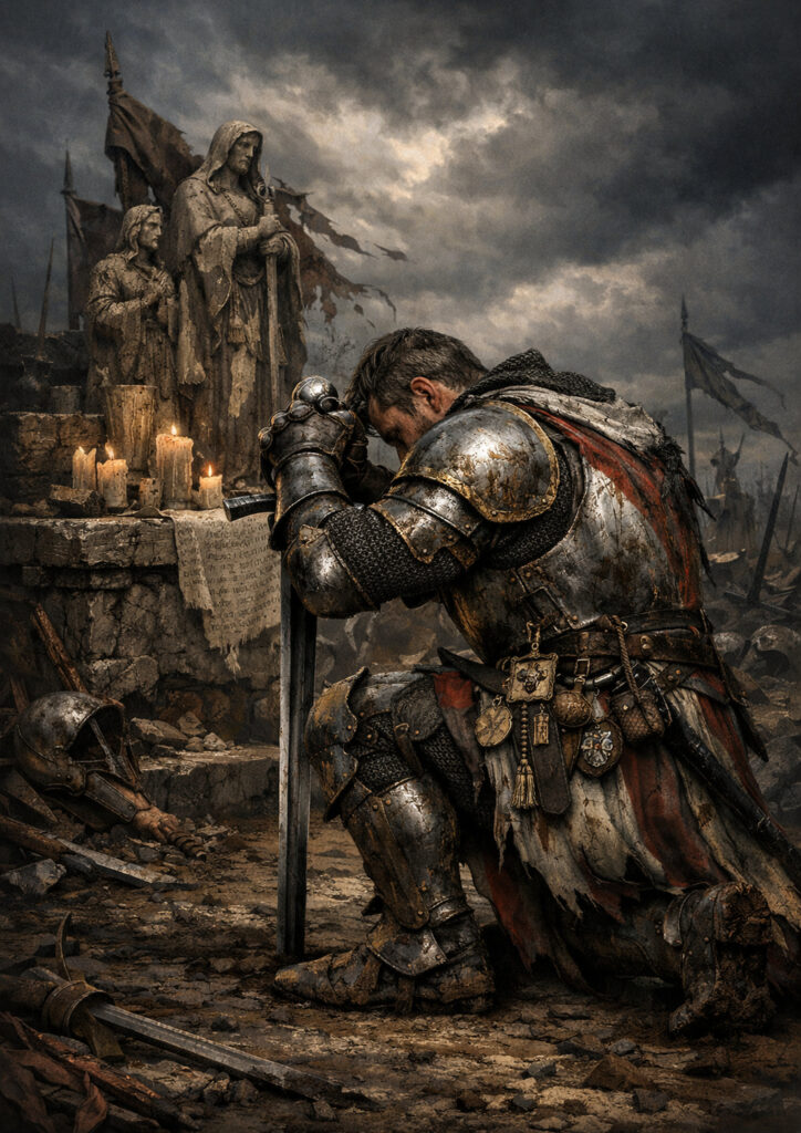 Heavily armored knights with warhammer influence