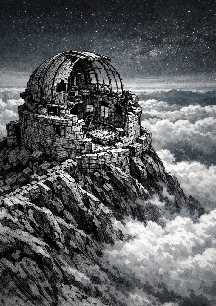 ruins landscape sketch with crumbling architecture