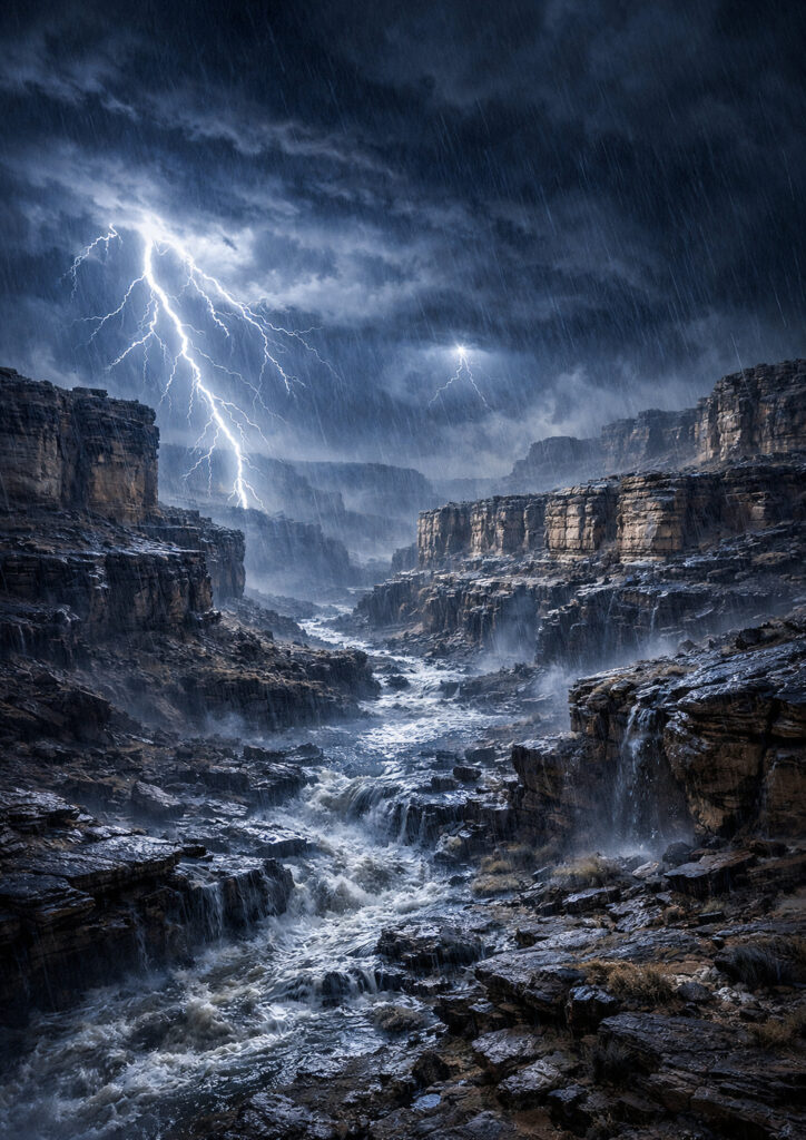 storm landscape artwork showing heavy clouds and rain