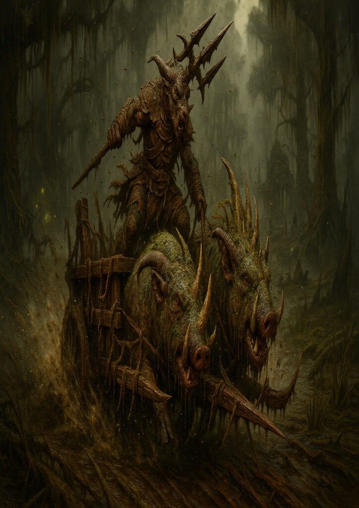 Dark fantasy beastmen with warhammer influence