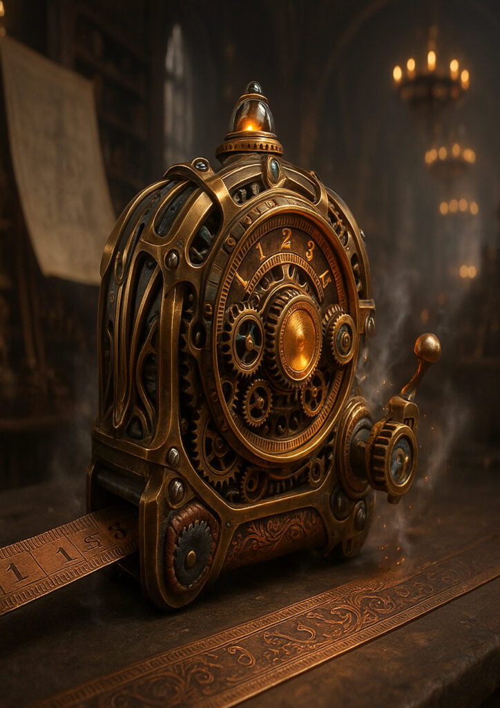 Everyday object illustrated as a steampunk device built from brass, steel, and intricate machinery.