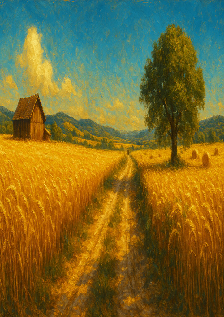 summer countryside scenery with warm light and nature