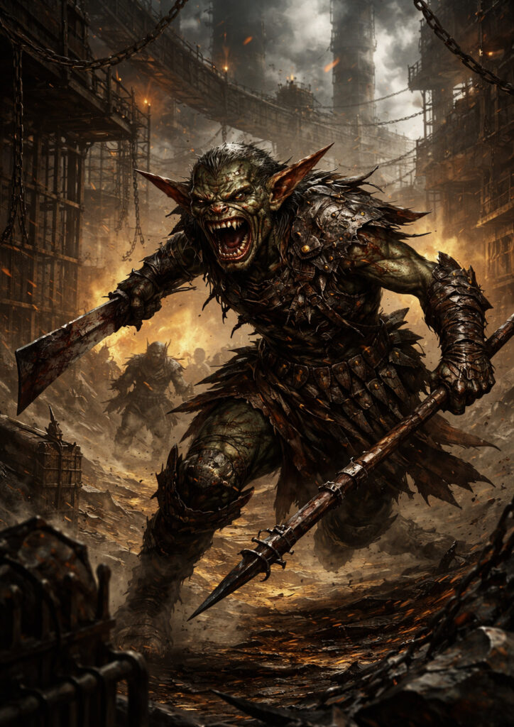 Cinematic warhammer inspired chaos dwarfs illustration