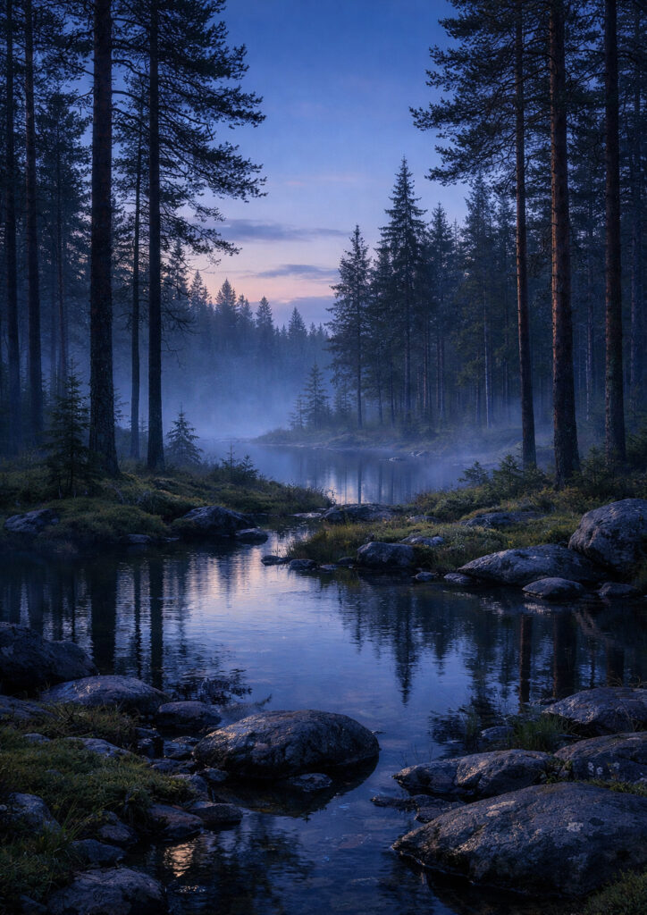 forest landscape image with deep woods and light