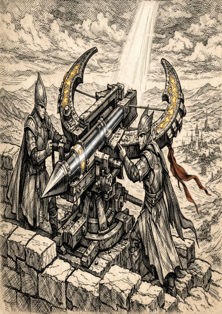 Epic warhammer inspired high elves battlefield scene