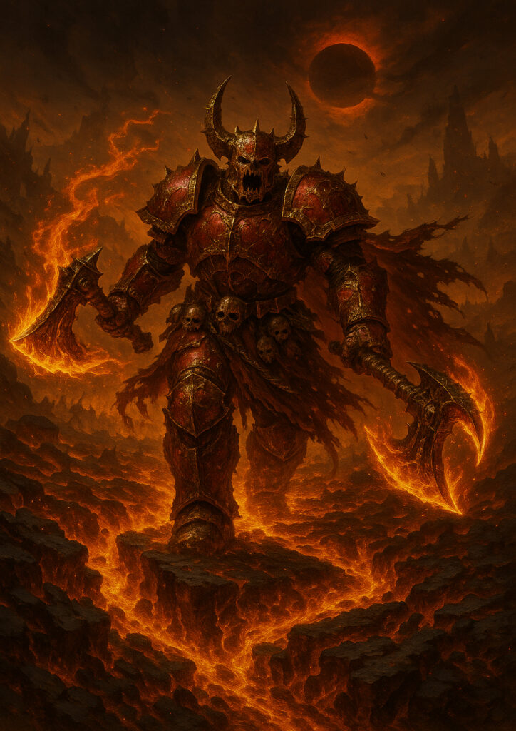 Cinematic warhammer inspired chaos warriors illustration