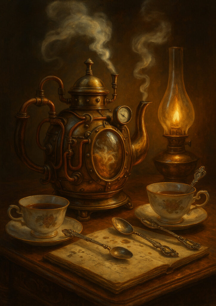Steampunk artwork presenting a daily-use item redesigned as a steam-powered mechanism.