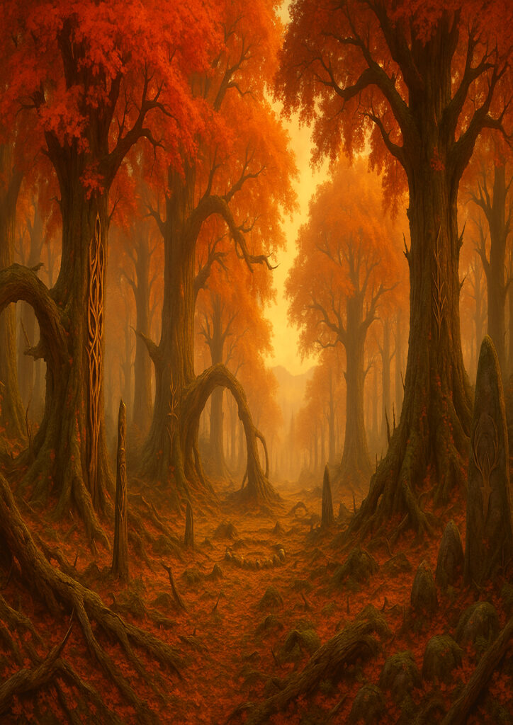 fantasy landscape artwork with ancient ruins