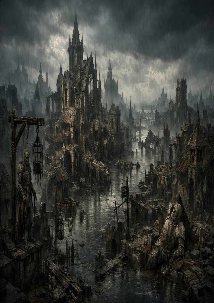 fantasy landscape artwork with ancient ruins