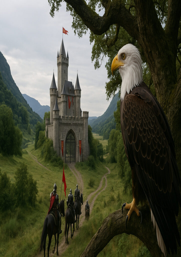 Ultra realistic fantasy castle on rocky landscape, detailed stone textures, dramatic sky, photorealistic castle artwork