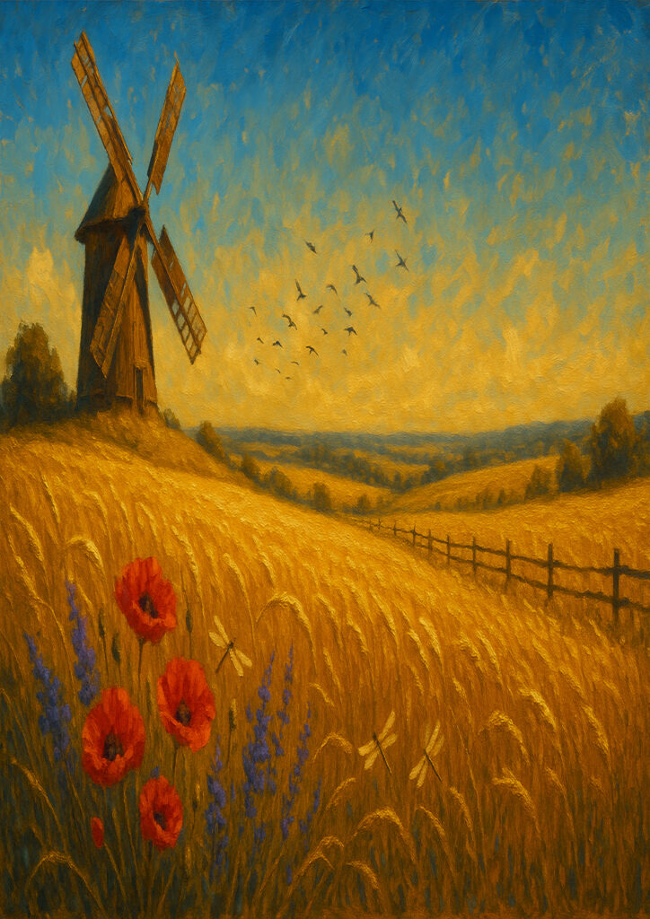 summer countryside scenery with warm light and nature