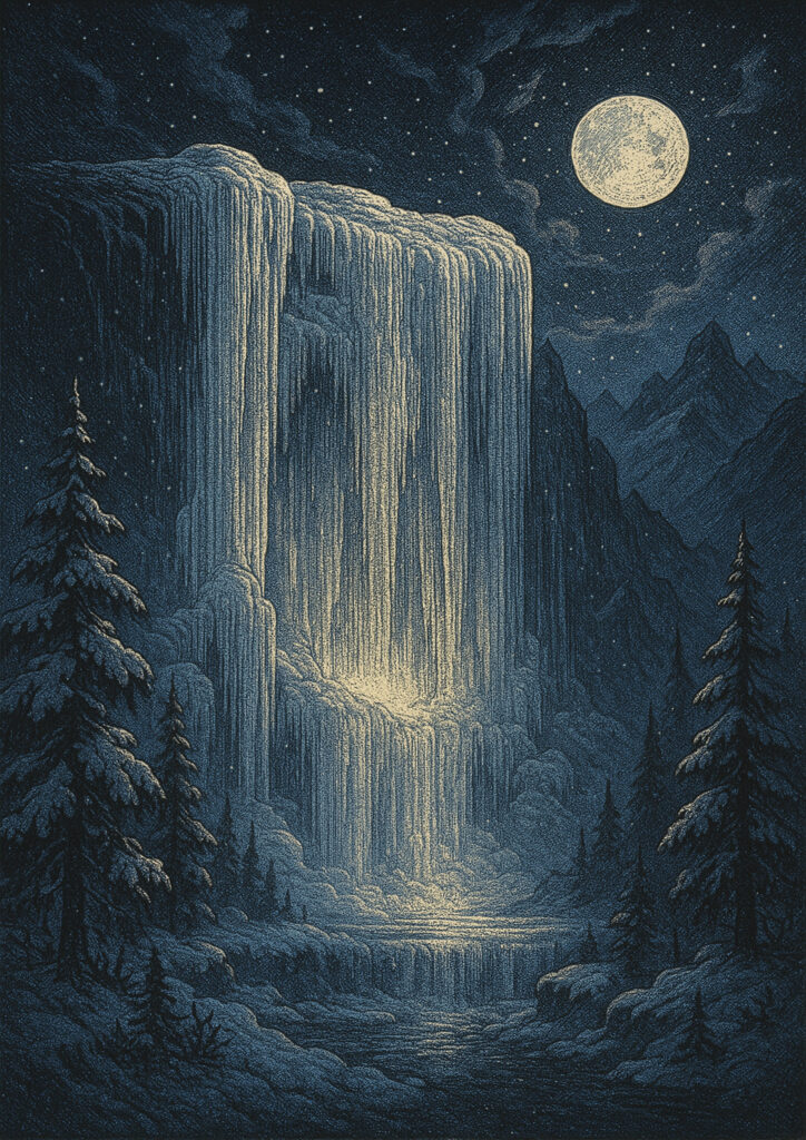 ink waterfall artwork showing cascading streams