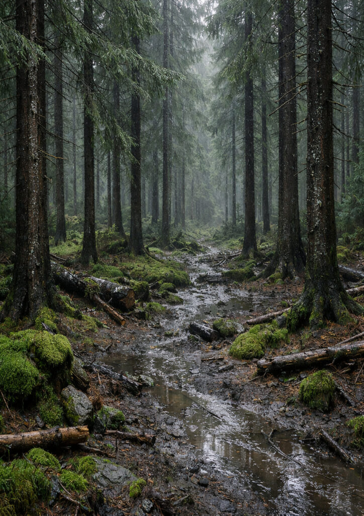 forest landscape image with deep woods and light