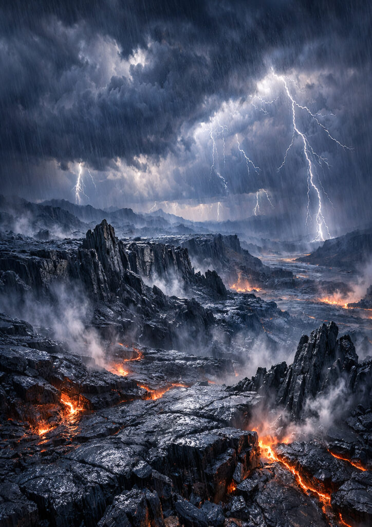 storm landscape artwork showing heavy clouds and rain