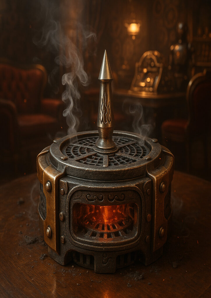 Everyday object illustrated as a steampunk device built from brass, steel, and intricate machinery.